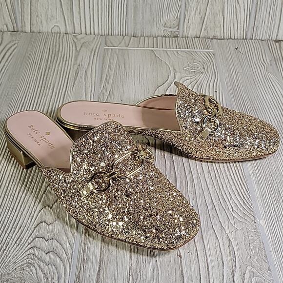 Kate Spade New York Glendi Gold Glitter Slip On Mules Womens Size 5.5 NEW - Picture 2 of 15